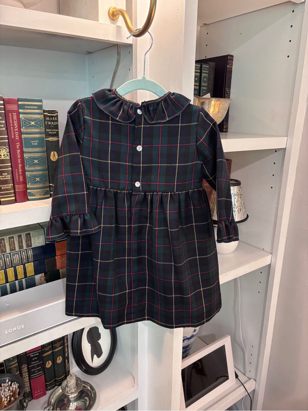 Classic Navy & Green Plaid Ruffle Collar Girls' Dress - Picture 2 of 2
